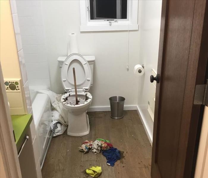 Damaged toilet in bathroom 